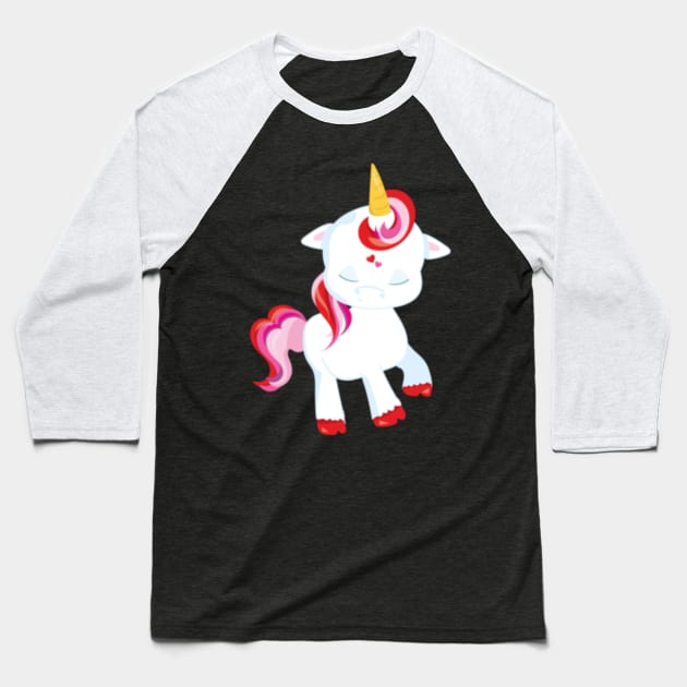 Kids Valentine Cute Unicorn Valentine Baseball T-Shirt by Kink4on